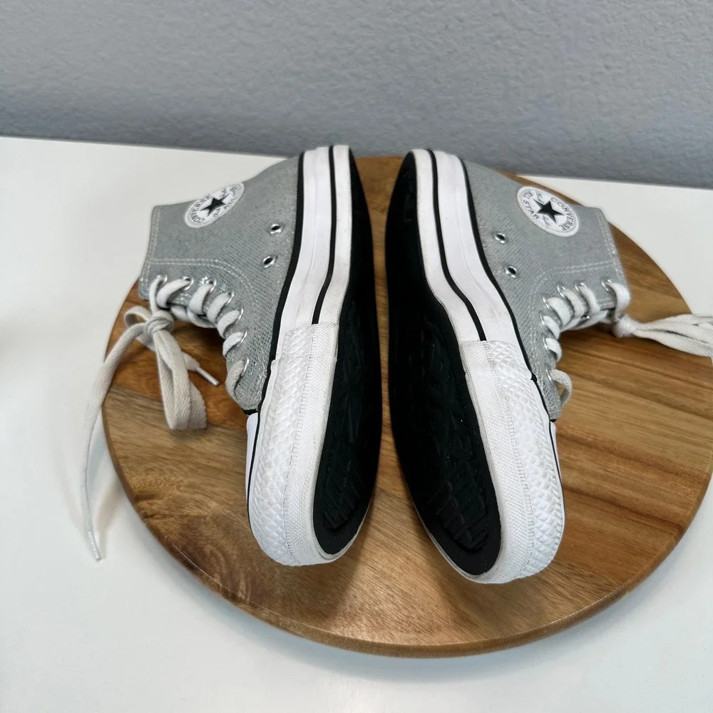 Converse Chuck Taylor All Star WOMEN 6.5 Silver Glitter High Top Shoes Kids 4.5